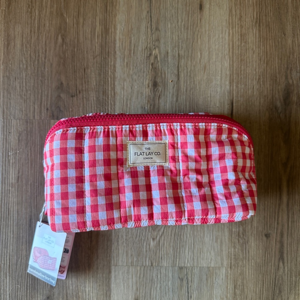 Marshmallow Flat Lay Makeup Box Bag - Red Gingham Red Checkered Tote Bag